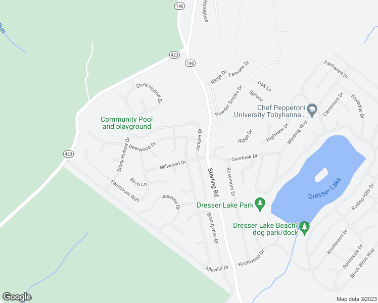 map of restaurants, bars, coffee shops, grocery stores, and more near 9265 Westwood Drive in Tobyhanna