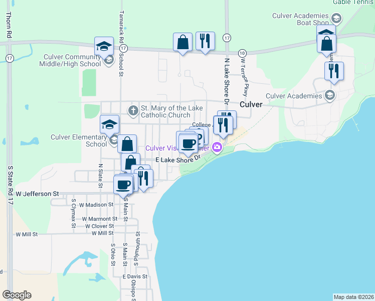 map of restaurants, bars, coffee shops, grocery stores, and more near 432 Liberty Street in Culver