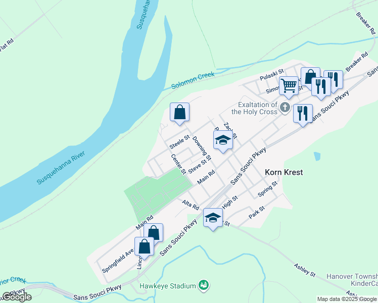 map of restaurants, bars, coffee shops, grocery stores, and more near 16 Lewis Street in Wilkes-Barre