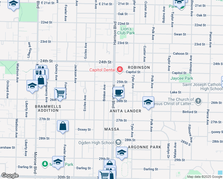 map of restaurants, bars, coffee shops, grocery stores, and more near 1203 25th Street in Ogden