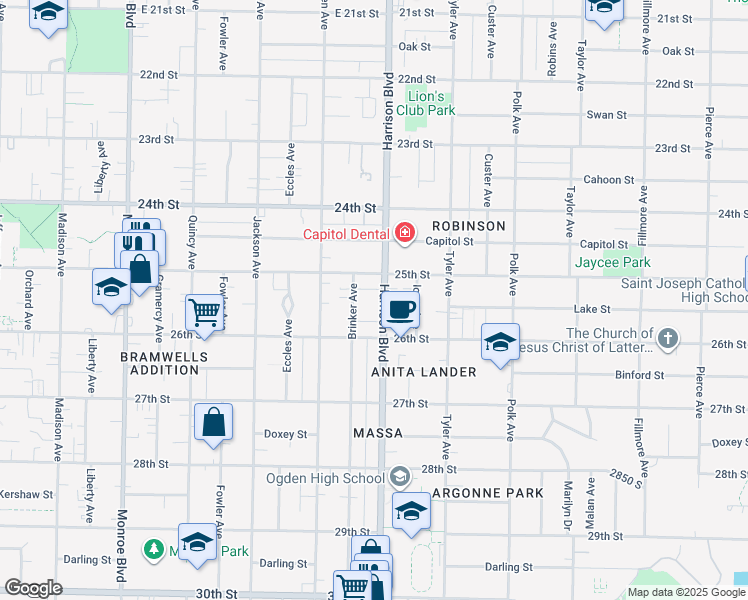 map of restaurants, bars, coffee shops, grocery stores, and more near 1203 25th Street in Ogden