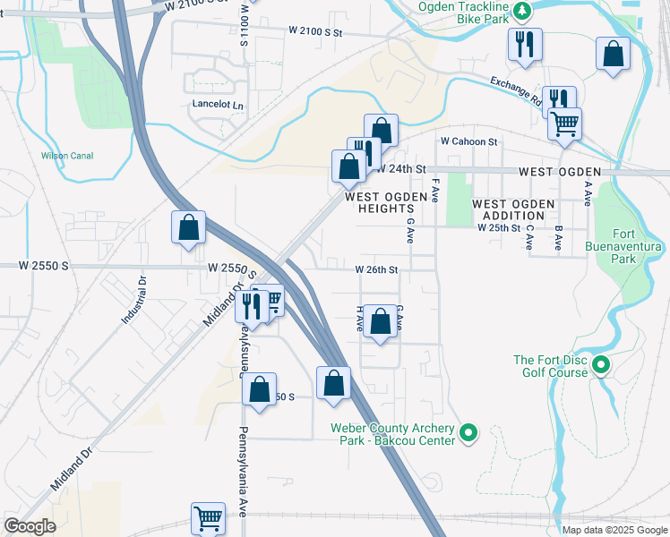 map of restaurants, bars, coffee shops, grocery stores, and more near 874 West 26th Street in Ogden