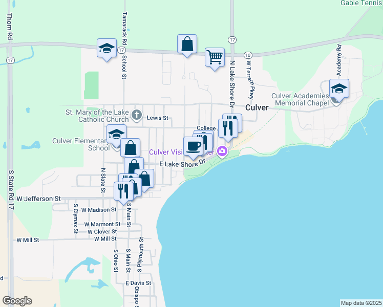 map of restaurants, bars, coffee shops, grocery stores, and more near 432 Liberty Street in Culver