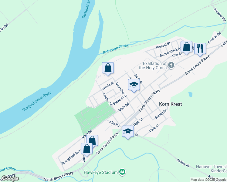 map of restaurants, bars, coffee shops, grocery stores, and more near 16 Lewis Street in Wilkes-Barre