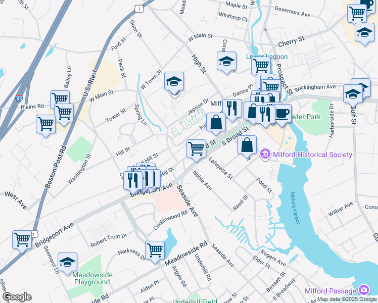 map of restaurants, bars, coffee shops, grocery stores, and more near 219 Greens End Place in Milford