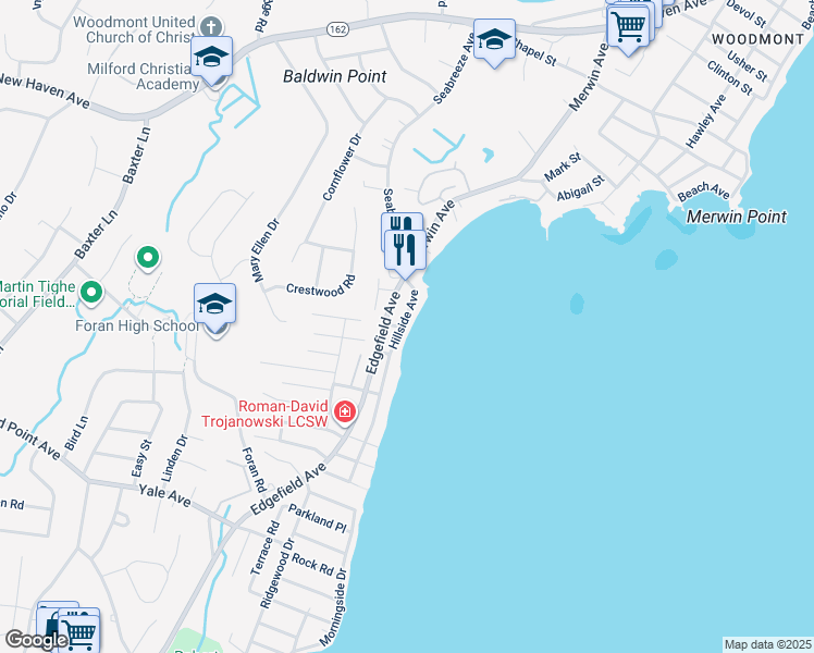 map of restaurants, bars, coffee shops, grocery stores, and more near 141 Hillside Avenue in Milford