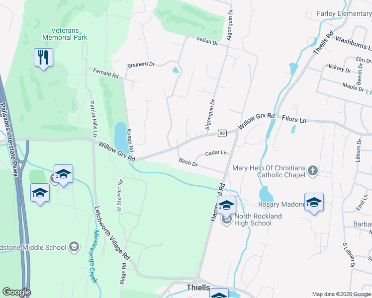 map of restaurants, bars, coffee shops, grocery stores, and more near 310 Gate Hill Coop Road in Stony Point