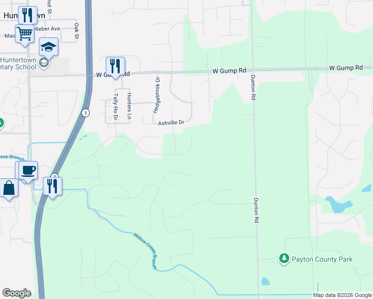 map of restaurants, bars, coffee shops, grocery stores, and more near 1207 Ashville Drive in Huntertown
