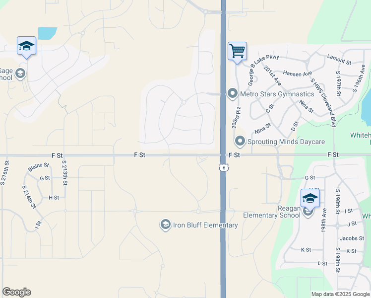 map of restaurants, bars, coffee shops, grocery stores, and more near 20509 East Street in Omaha