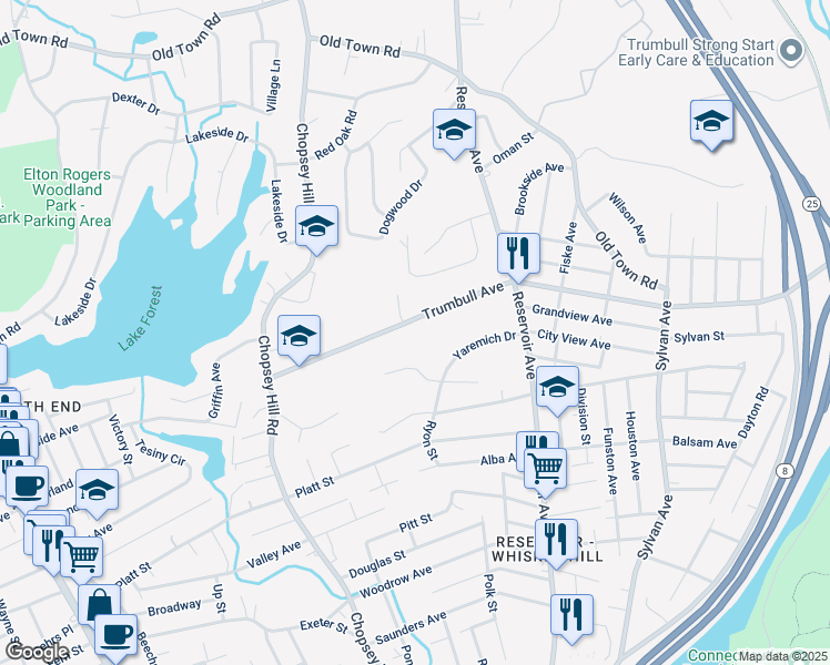 map of restaurants, bars, coffee shops, grocery stores, and more near 555 Trumbull Avenue in Bridgeport
