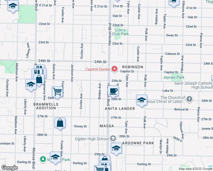 map of restaurants, bars, coffee shops, grocery stores, and more near 1203 25th Street in Ogden