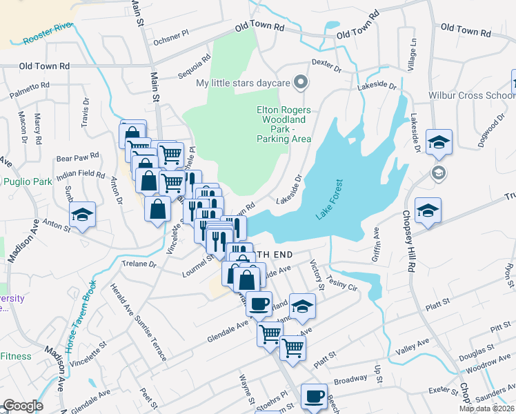 map of restaurants, bars, coffee shops, grocery stores, and more near 216 Frenchtown Road in Bridgeport