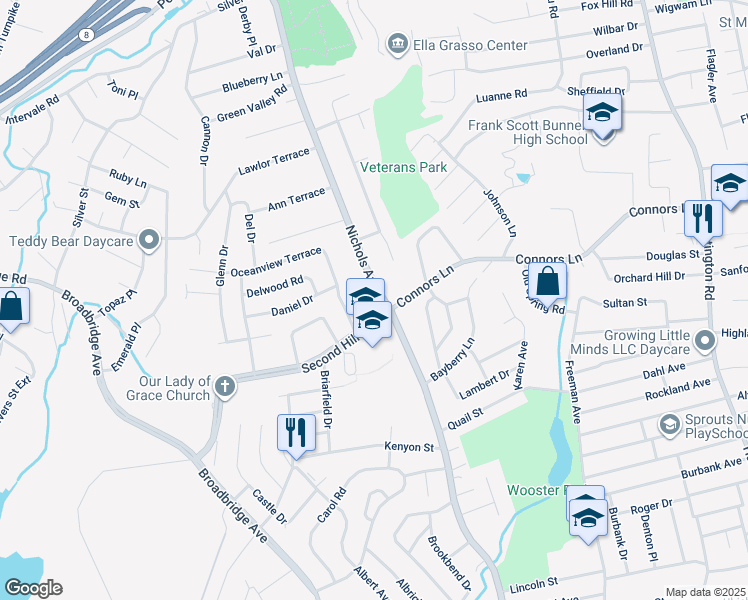 map of restaurants, bars, coffee shops, grocery stores, and more near 1827 Nichols Avenue in Stratford