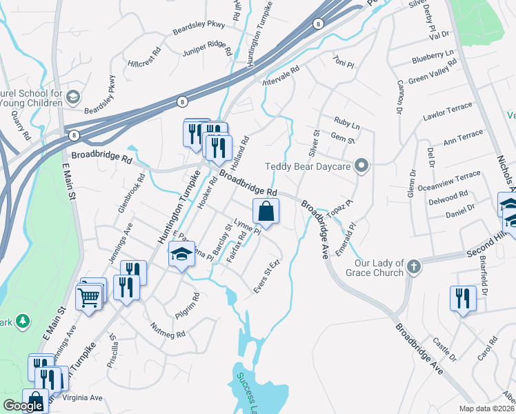 map of restaurants, bars, coffee shops, grocery stores, and more near 81 Emerald Street in Bridgeport