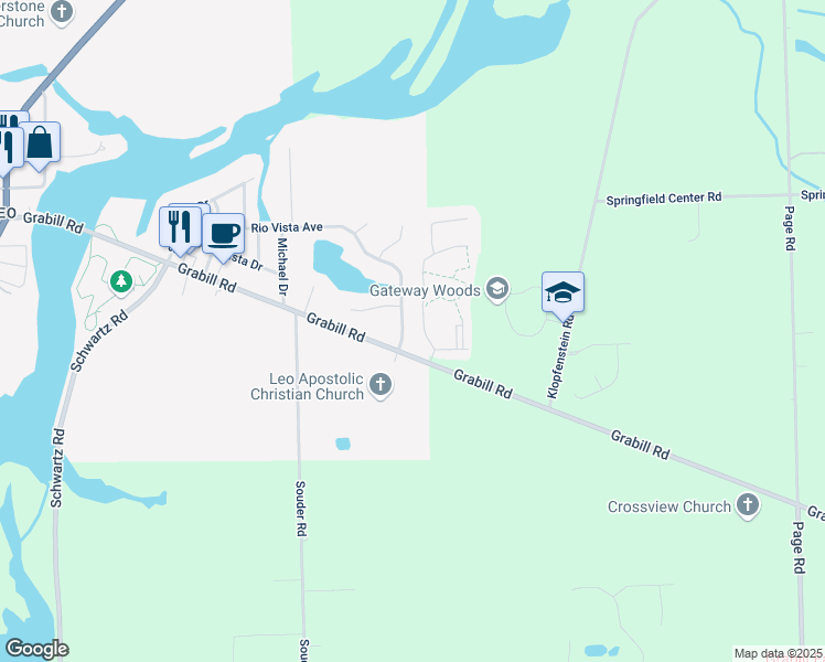 map of restaurants, bars, coffee shops, grocery stores, and more near Sunrise Court in Allen County