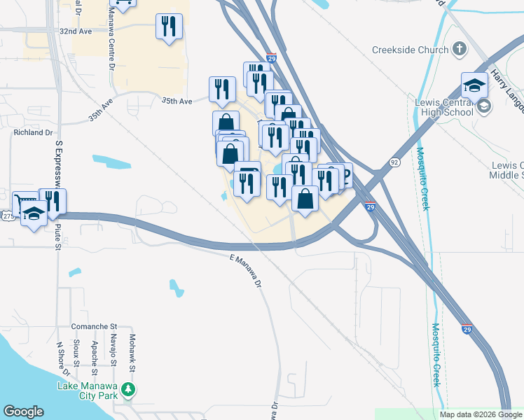 map of restaurants, bars, coffee shops, grocery stores, and more near Metro Drive in Council Bluffs