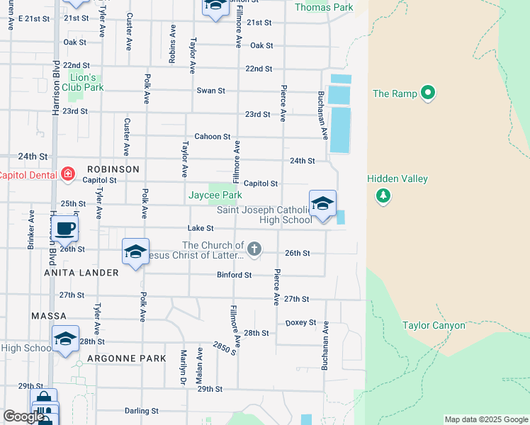 map of restaurants, bars, coffee shops, grocery stores, and more near 1657 25th Street in Ogden