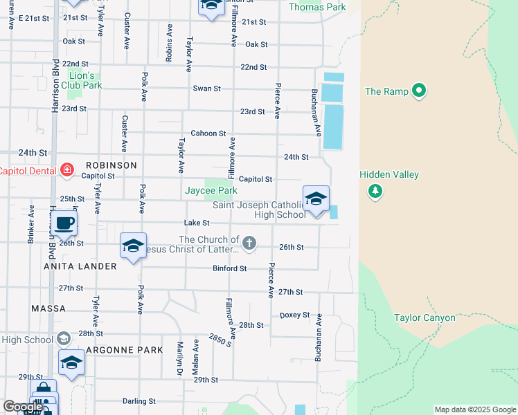map of restaurants, bars, coffee shops, grocery stores, and more near 1657 25th Street in Ogden