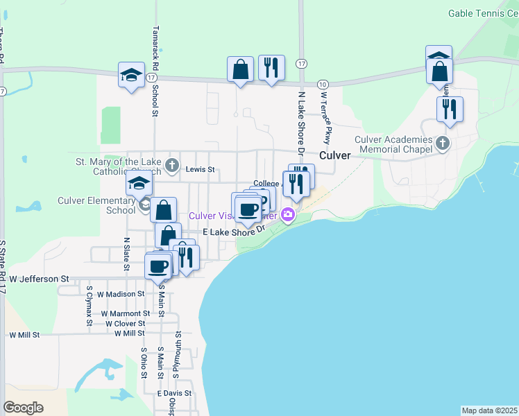 map of restaurants, bars, coffee shops, grocery stores, and more near 432 Liberty Street in Culver