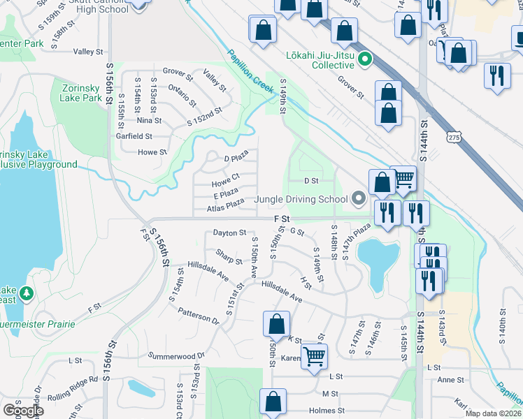 map of restaurants, bars, coffee shops, grocery stores, and more near 4067 South 150th Plaza in Omaha