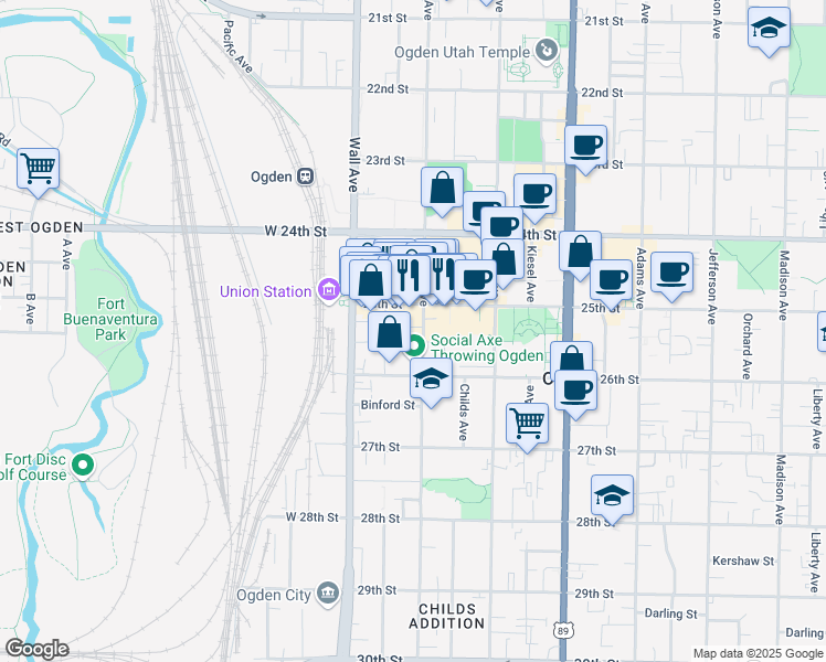 map of restaurants, bars, coffee shops, grocery stores, and more near 2531 Lincoln Avenue in Ogden