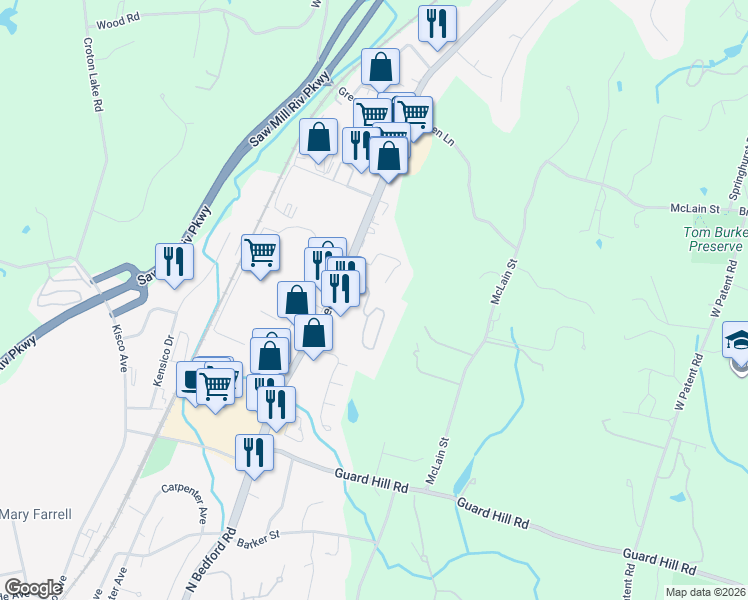 map of restaurants, bars, coffee shops, grocery stores, and more near 111 Foxwood Circle in Mount Kisco