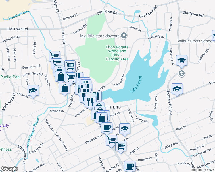 map of restaurants, bars, coffee shops, grocery stores, and more near 216 Frenchtown Road in Bridgeport