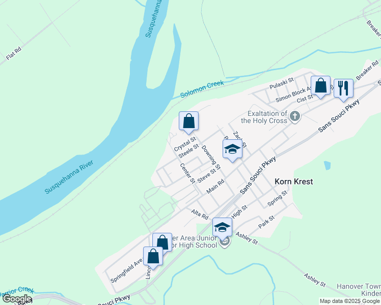 map of restaurants, bars, coffee shops, grocery stores, and more near 28 Steele Street in Wilkes-Barre