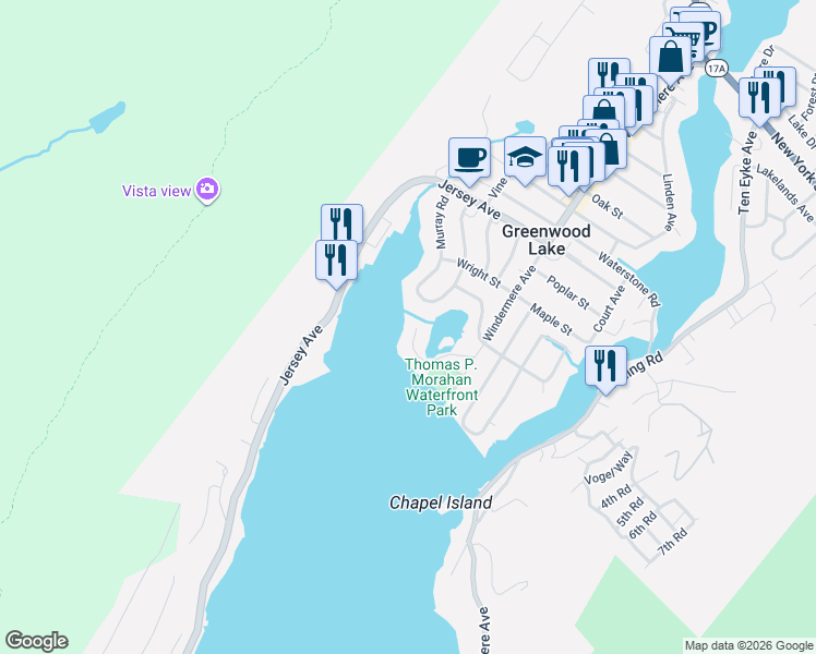 map of restaurants, bars, coffee shops, grocery stores, and more near 37 Lakewood Road in Greenwood Lake