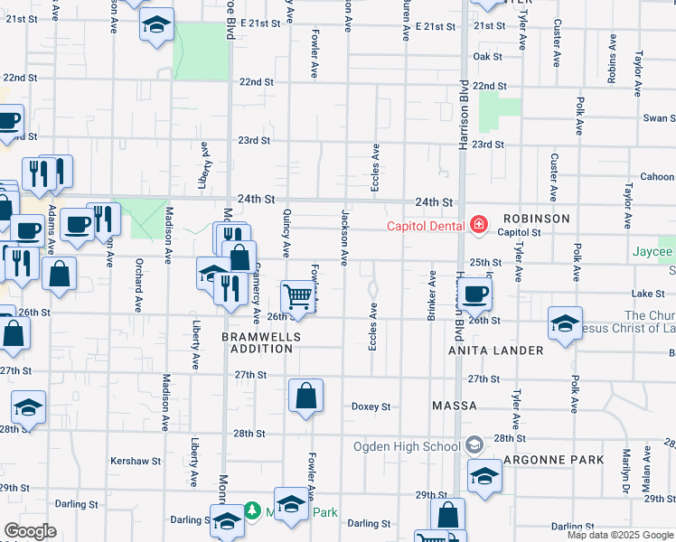 map of restaurants, bars, coffee shops, grocery stores, and more near 2513 Jackson Avenue in Ogden