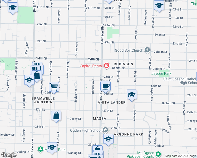 map of restaurants, bars, coffee shops, grocery stores, and more near 1203 25th Street in Ogden
