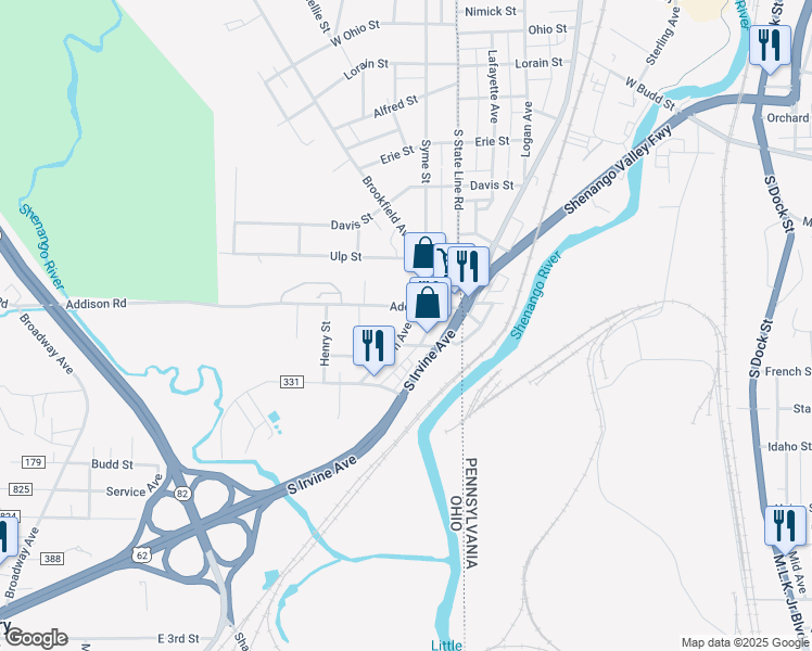 map of restaurants, bars, coffee shops, grocery stores, and more near 900 Judson Avenue in Masury