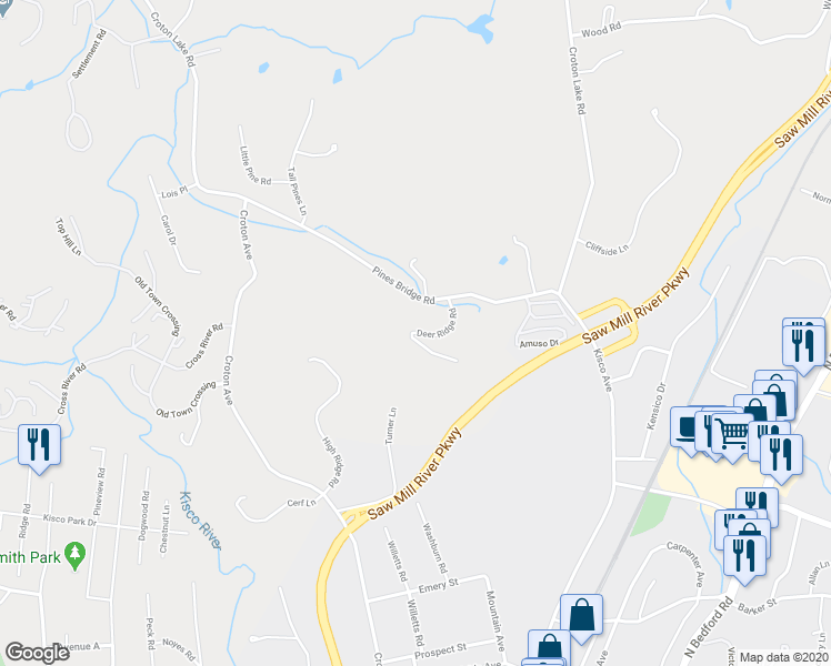 map of restaurants, bars, coffee shops, grocery stores, and more near 7 Deer Ridge Road in Mount Kisco