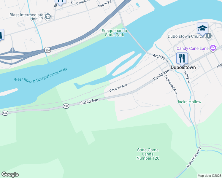 map of restaurants, bars, coffee shops, grocery stores, and more near 2973-2999 Cochran Ave in Duboistown