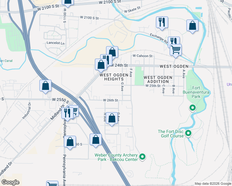 map of restaurants, bars, coffee shops, grocery stores, and more near 862 West Lake Street in Ogden