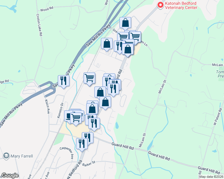 map of restaurants, bars, coffee shops, grocery stores, and more near 360 North Bedford Road in Mount Kisco