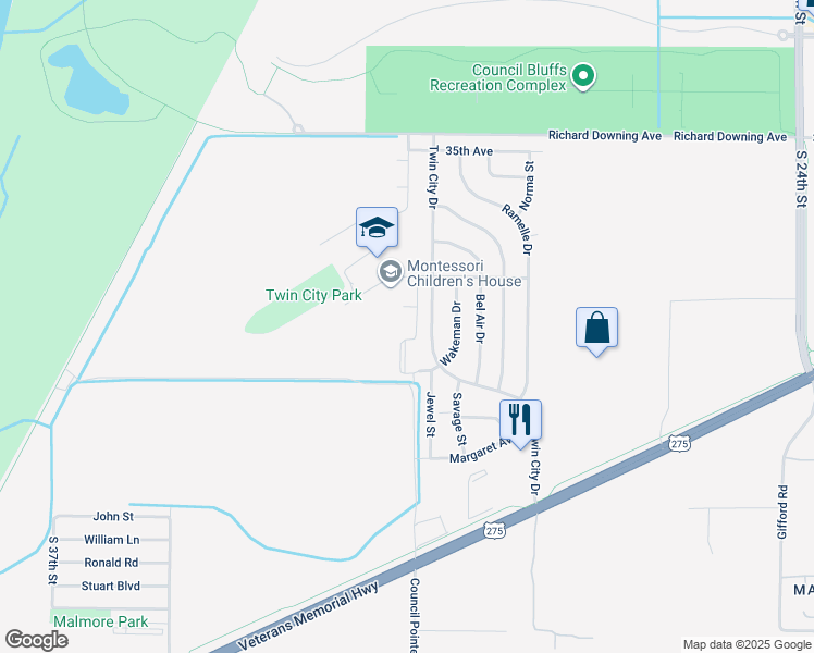 map of restaurants, bars, coffee shops, grocery stores, and more near 3201 Renner Drive in Council Bluffs
