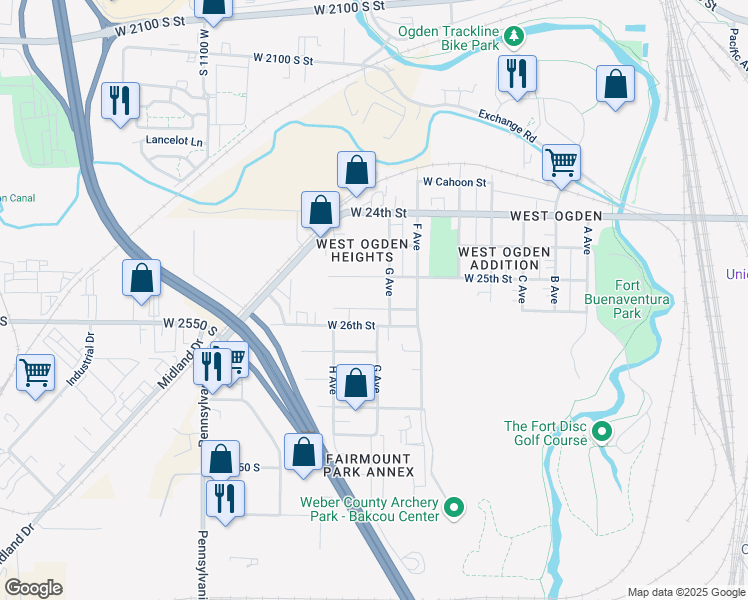 map of restaurants, bars, coffee shops, grocery stores, and more near 56 West Lake Street in Ogden