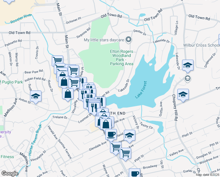 map of restaurants, bars, coffee shops, grocery stores, and more near 216 Frenchtown Road in Bridgeport