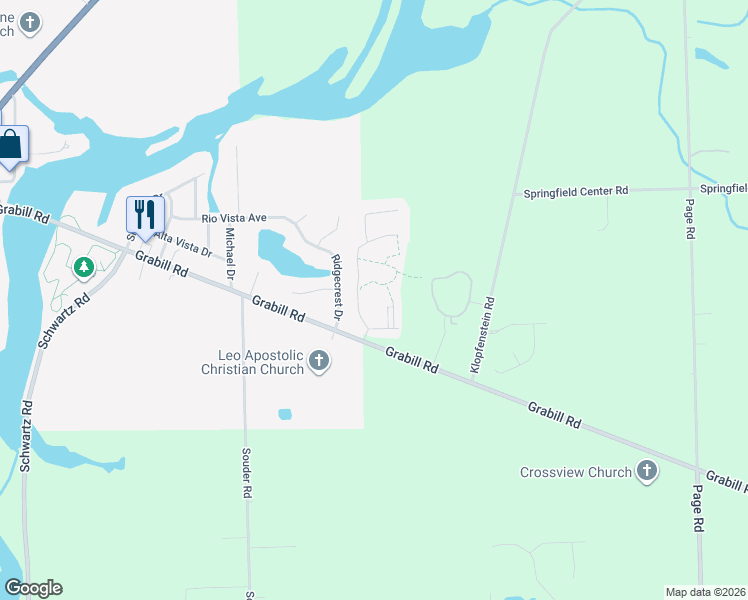 map of restaurants, bars, coffee shops, grocery stores, and more near Sunrise Court in Allen County