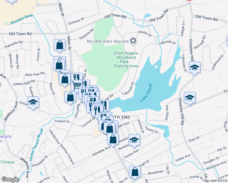 map of restaurants, bars, coffee shops, grocery stores, and more near 216 Frenchtown Road in Bridgeport