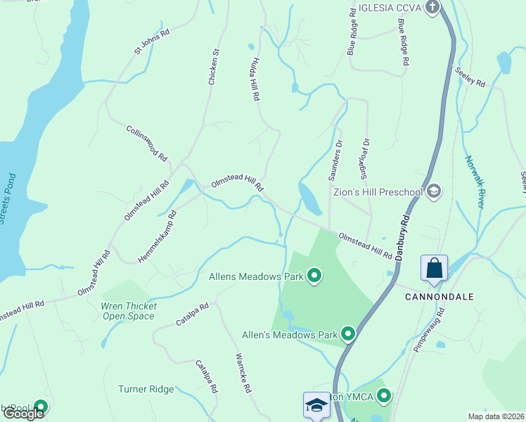 map of restaurants, bars, coffee shops, grocery stores, and more near 323 Olmstead Hill Road in Wilton