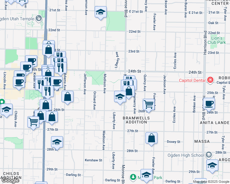 map of restaurants, bars, coffee shops, grocery stores, and more near 781 25th Street in Ogden