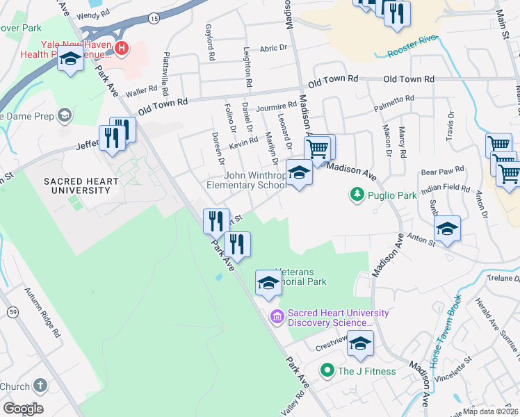 map of restaurants, bars, coffee shops, grocery stores, and more near 67 Eckart Street in Bridgeport