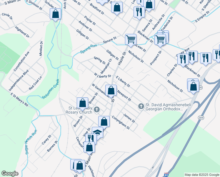 map of restaurants, bars, coffee shops, grocery stores, and more near 765 Hazle Street in Hanover
