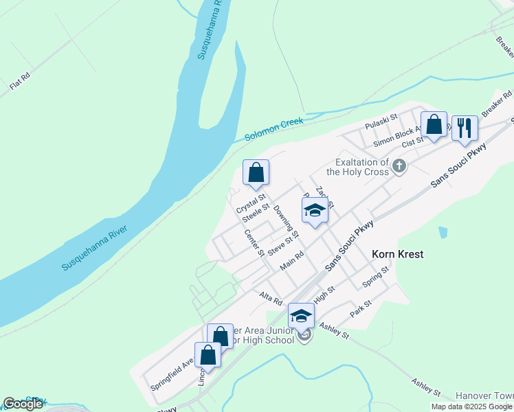 map of restaurants, bars, coffee shops, grocery stores, and more near 28 Steele Street in Wilkes-Barre