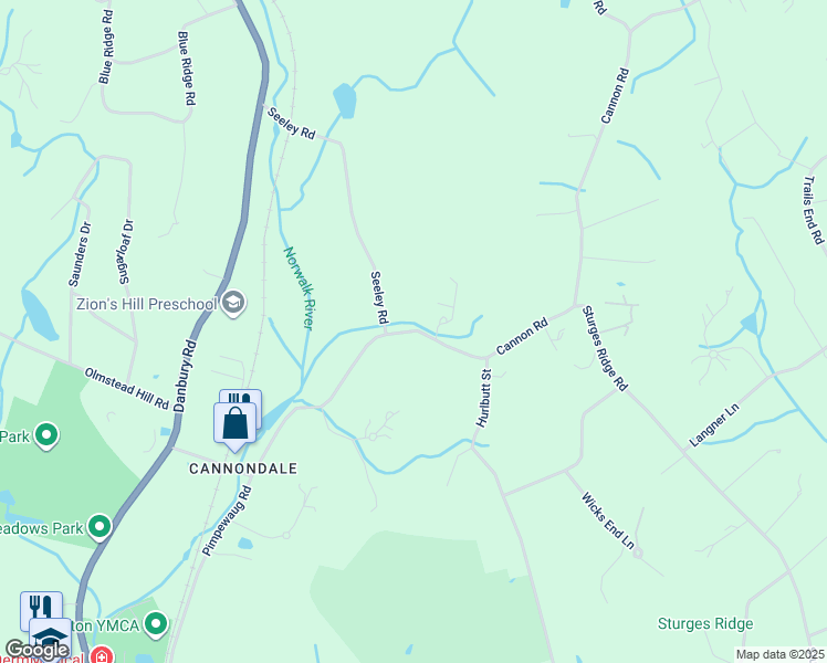 map of restaurants, bars, coffee shops, grocery stores, and more near 141 Cannon Road in Wilton