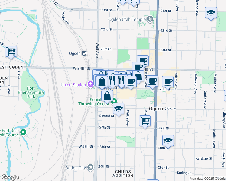 map of restaurants, bars, coffee shops, grocery stores, and more near 2531 Lincoln Avenue in Ogden