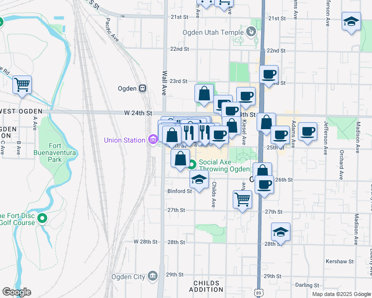 map of restaurants, bars, coffee shops, grocery stores, and more near 2531 Lincoln Avenue in Ogden