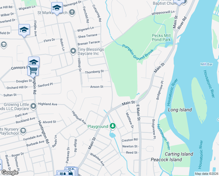 map of restaurants, bars, coffee shops, grocery stores, and more near 135 Cutspring Road in Stratford